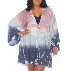 Raviya Tie-Dye Caftan Swim Cover Up Gray Plus Size 2X